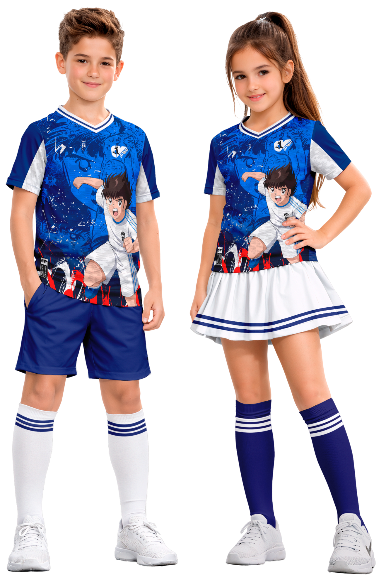 Modelos con uniforme azul